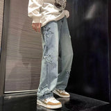 Shopmocho Star Embroidery Straight Casual Men Jeans Gothic Neutral New Wide Leg Loose Hip-hop Fashion Youth Streetwear Denim Trousers Y2K