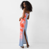 SHOPMOCHO-Sexy Strapless Print Tube Maxi Dress Women Off Shoulder Backless Stretch Long Sundress Summer Beach Y2K Clothes