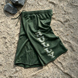 SHOPMOCHO Y2K Retro Green Drawstring Shorts Reflective Print Distressed Bermuda Shorts American Casual Streetwear Unisex Baggy Sweatpants