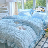 SHOPMOCHO 3pcs Korean lace Bedding set seersucker Duvet Cover Set (1*Duvet Cover + 2*Pillowcase, Without Core)for bedroom guest room