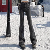 Shopmocho 2025 Woman High Waist Vintage Flare Jeans Female Gothic Elastic Bell Bottom Pants Lady Streetwear Blue Black Grey Denim Trousers