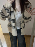 SHOPMOCHO Patchwork Contrast Color Striped Knitted Cardigans Women Y2k Aesthetic Single Breasted Coats New Streetwear Casual Loose Sweater