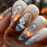 Shopmocho 24pcs/set Medium long fake nails Swan fish flowers for summer season gradient almond square ballet tips press on false nails