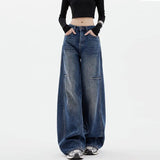 SHOPMOCHO Female Student Casual Blue Jeans Wide-Leg Pants Loose Drape Straight-Leg Trousers Spring Autumn Floor Pants Fashion Streetwear