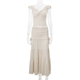 SHOPMOCHO-2 Piece Set Women Outfit Crop Top And Skirt Sets Fashion Summer Outfits For Women Vacation Ruffle Beach Holiday Outfits 2025