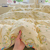 SHOPMOCHO Flower Printed Duvet Cover Sets Queen/King Bedding Set with Shell Edge Washed Cotton dekbedovertrek 240x220  이불 커버 Bed Cover Set