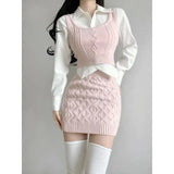 Shopmocho Women's Spring Suite Niche Korean Style Sweatervest Skirt Set Three Piece Single Piece Ins Fashion Overlay