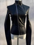 SHOPMOCHO Black Slim Long Sleeve Hot Girl Leather Jacket Women Darkly Gothic Zipper Thin Skinny Coat Female Hepburn Y2k Vintage Clothes