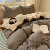 SHOPMOCHO Cotton Bedding Set 4pcs with Solid Bed Sheet Duvet Cover Pillowcases Single Couple Bedsheet King Queen Double Twin Size