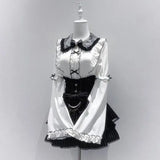 SHOPMOCHO Harajuku Sweet Bow Black Plaid Dresses All-match Slim Fit Kawaii Lolita Dress for Women Autumn New Long Sleeve Vestidos De Mujer