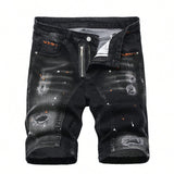 SHOPMOCHO Summer Ripped Shorts Jeans Men Denim Shorts Pants Straight Stretch Casual Cool Thin Knee Length Fashion Brand Daily Trousers