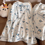 SHOPMOCHO Kawaii Miffy Sleepwear Creative Cartoon Blue Star Bowknot Rabbit Winter and Autumn Loungewear Comfortable Pajamas Perfect Gifts