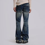 SHOPMOCHOY2K Mid Blue Flared Jeans Vintage Washed Men Women Bootcut Jeans Gothic High Street Unisex Streetwear Retro Baggy wide leg Pants