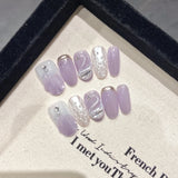 Shopmocho Handmade Press on Nails Blue Aurora Mermaid Fake Nail Patches Wearable Detachable French Pearl Almond False Nail Tips 10pcs