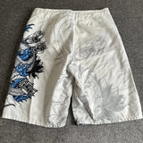 SHOPMOCHO Elite Blue Dragon Print Shorts American Trend Sports Casual Pants Outdoor Street Baggy Fifth Pants