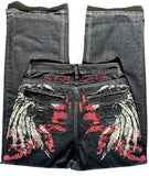 SHOPMOCHO 2025 New American Trend Retro Hip-hop Embroidery Pattern Baggy Jeans For Men And Women Y2K Harajuku Gothic Wide Pants Streetwear