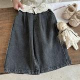 SHOPMOCHO UNITIM 2-8Yrs Kids Girls Jeans Loose Lace Patchwork Children Girls Straight Pants Casual Trendy Infant Babys Girls Denim Pants