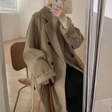 Shopmocho Women's Woolen Coat Hot Sale Of The Season Mid-Length Autumn Winter Thickened Loose Fit Hepburn Style Small Size Elegant Outerwe
