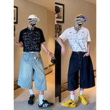 Shopmocho American Retro Jeans Y2K Men Women Harajuku Hip Hop Gothic Retro Pocket Embroidered Blue Baggy Jeans Low Waist Wide Leg Trousers