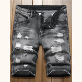 SHOPMOCHO Men's denim shorts with summer frayed elastic men's casual pants slim-fit European-style shorts tight and worn-out men's pants