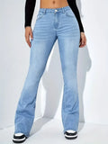 Shopmocho Women Flare Stretch Moustache Jeans Fashion Skinny Bell Bottom High Waist Gray Denim Pants Lady Classic Y2K Punk Long Trousers