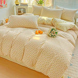 SHOPMOCHO American Pastoral Floral Printed Bedding Set Soft Skin-Friendly Double King Size Duvet Cover Set with Flat Sheet and Pillowcases