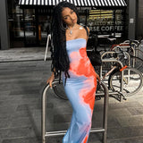 Shopmocho Sexy Strapless Print Tube Maxi Dress Women Off Shoulder Backless Stretch Long Sundress Summer Beach Y2K Clothes