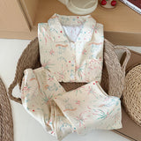 SHOPMOCHO Sweet Cute Goose Print Korean Fashion Women's Pajamas Nightwear Kawaii Casual Lapel Neck Y2K Pajamas Set Autumn New Loungewear