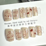 SHOPMOCHO 10Pcs Wearable Cat Eyes Series Short Square Press On Nails Kawaii Cartoon Cat Rabbit Rhinestone Gradients Full Cover False Nails