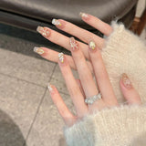 SHOPMOCHO 10pcs Handmade Press On Nails For Christmas Flash Firework Snowflake Designs Cat's Eye False Nails Wearable DIY Manicure Art