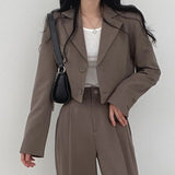 SHOPMOCHO Suit Coat 2 Piece Set Women Blazer Jacket Straight Pants Ensemble Single Breasted Turn Down Collar Trousers Office Lady Outfits