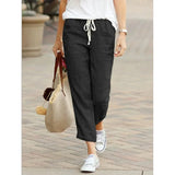 SHOPMOCHO-Autumn Cotton Women's Pants Y2K Black Drawstring Elastic Waist Casual Pants Female Loose Fashion Elegant Ladies Bottom