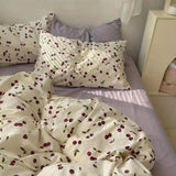 Shopmocho Ins Style Duvet Cover Set with Flat Sheet Pillowcases Cute Orange Cherry Crow Printed Single Double Queen Size Girls Bedding Kit