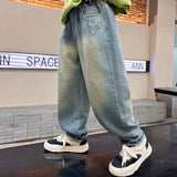 SHOPMOCHO Boys' denim trousers, suitable for spring and autumn, children's pants with cartoon prints, casual style for outdoor street wear