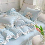 Shopmocho Korean Princess Style Duvet Cover Set No Filling Pink Blue Soft Washed Cotton Girls Favorite Ruffles Bed Linen Pillowcases