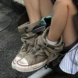 SHOPMOCHO Women Canvas Sneakers Flats Designer Mid Calf Snow Boots Fashion Shoes Woman 2025 Trend New Winter Punk Chelsea Boots Lady Shoes