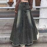 SHOPMOCHO Women Denim Skirts Solid Skirt A Line Button Pocket Ankle Length Zipper Fly Empire Waist None Strech Casual Loose 2026 Autumn
