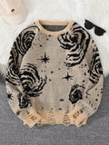 SHOPMOCHONew Trendy Street Style Ripped Abstract Starry Sky Pattern Pullover Ripped Sweater Casual Crew Neck Knitted Men's Pullover