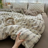 Shopmocho 2025 new class A high gram weight linen raw hemp four-piece set jacquard quilt cover bed sheet student dormitory three-piece set