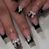 Shopmocho 24PCS/1BOX Black French Wearing Sweet and Cool Nail Patch Glitter Love Stars in Europe and America Dark Department Fake Nail