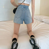 SHOPMOCHO High Waist Slimming Split Denim orts Women's Summer New Hong Kong Sle Straight Loose Wide Leg Hot Pants plus Size Jeans