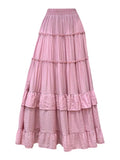 SHOPMOCHO White Tiered Ruffle Hem Skirt 2025 - High Waist Flowy A-Line Maxi Skirt, Summer Chiffon Layered Skirt with Pleats