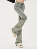 Shopmocho Ins Women Korean High Waist Flared Jeans Female High Street Boot Cut Pants Lady Y2k 2000s Yellow Denim Bell Bottom Trousers