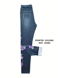 SHOPMOCHO 【Non-Denim】Women's Faux Denim Print Leggings, Sports Casual Skinny Pants, Thin Soft Skin-Friendly Yoga Pants, All-Season Long Pa