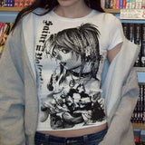 Shopmocho Y2k anime Streetwear O-neck 90s Text Printing Tops Women Harajuku Clothes Simple Vintage Crop Tee Aesthetic emo Casual T-shirt