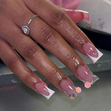 Shopmocho 24pcs Duckbill Shaped Fake Nails Gold Butterfly Rhinestone Design False Nail Tips Wearable Full Cover French Press on Nails