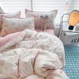 Shopmocho Pink Flowers Duvet Cover Set Ins Fashion Single Queen Size Girls Boys Flat Sheet Pillowcase No Filler Home Decor Bedding Set