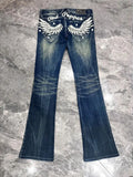 SHOPMOCHO American retro design wing embroidery low waist women jeans flared trousers Y2k fashion casual hot girl pants