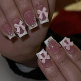 Shopmocho Pipe Nail French Stereo Bear Bow Pearl Manicure Fake Nails