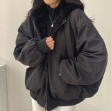 Shopmocho Korean Style Fleece-lined Thickened Double-sided Wear Lamb Wool Cotton-padded Coat Women's Clothing Winter Loose-fit Hooded Top